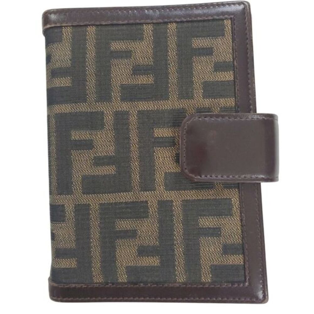 Fendi Zucca Agenda Wallet Planner Brown Black Jacquard Leather Vtg